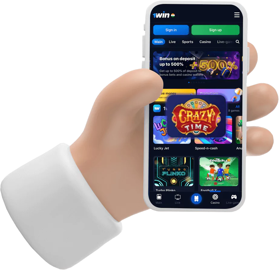 Short instructions how to Download Crazy Time Live Game App on 1win website